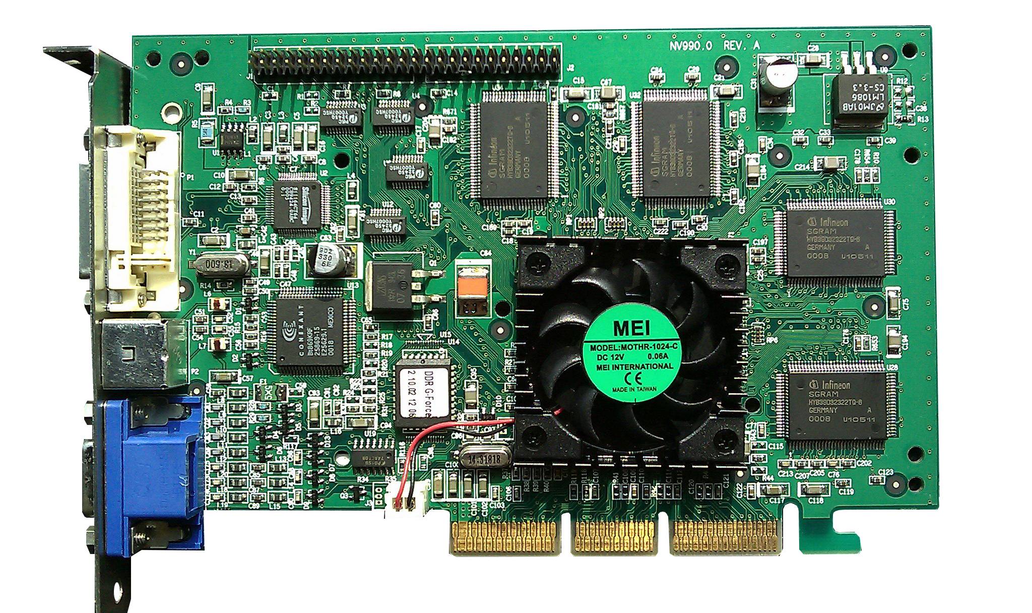 An NVidia graphics processing unit circuit board