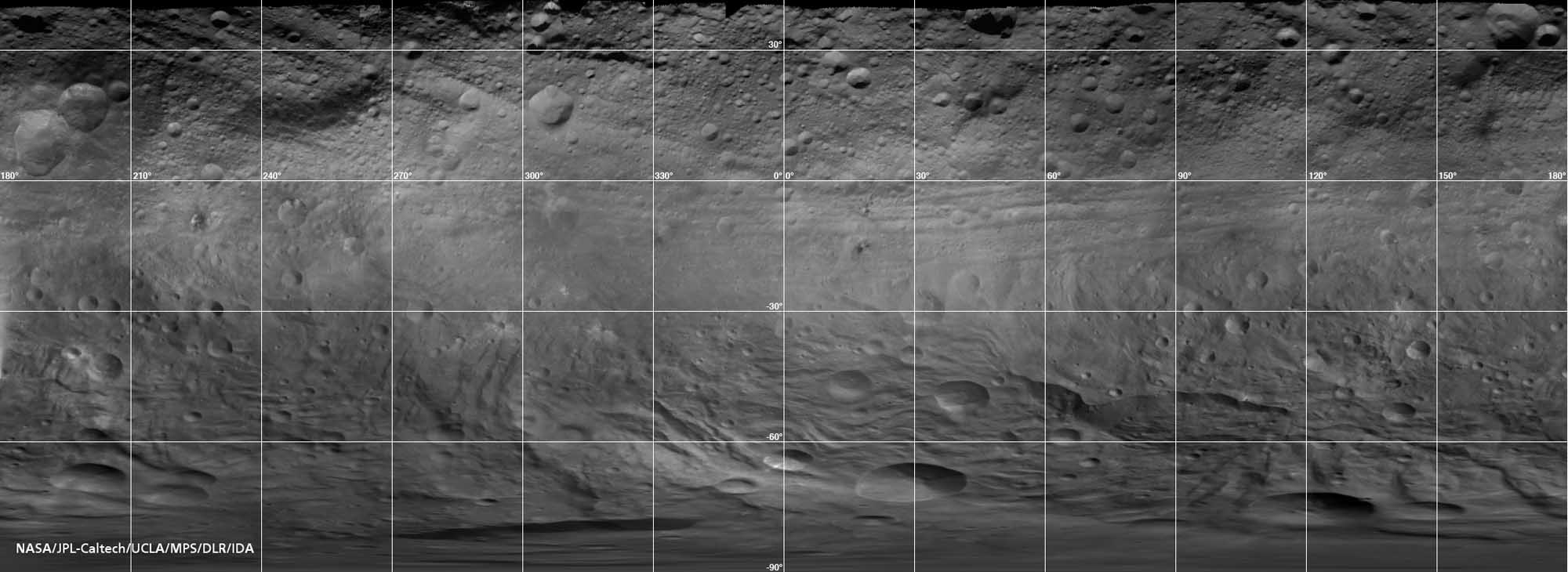 Map of Vesta’s Equatorial Latitudes and Southern Hemisphere