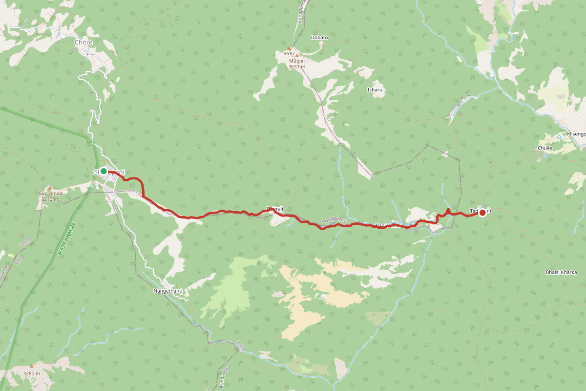 Map of the trek from Ghorepani to Tadapani