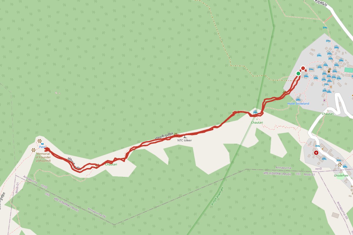 Map of the pre-dawn loop up Poon Hill and back