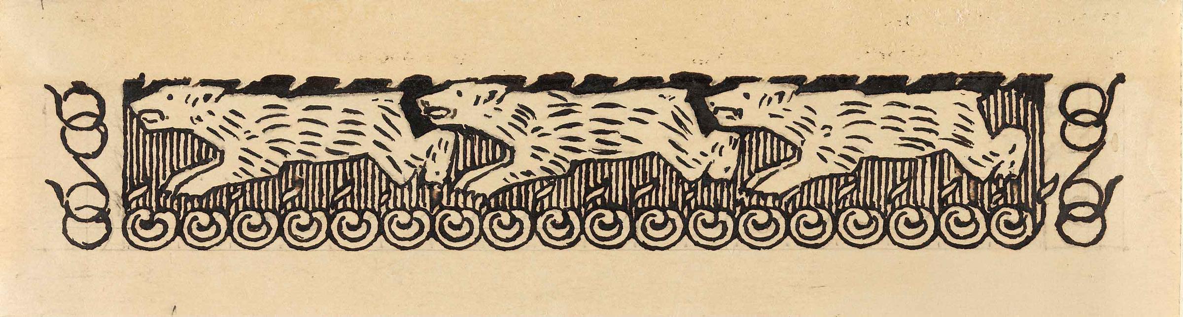 Decorative border of three running bears, labeled as a variant from the Ynglinga Saga.